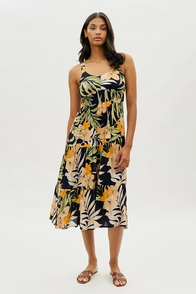 Limite Floral Smocked Waist Midi Dress - Navy - Womens Midi Dresses - Fairweather