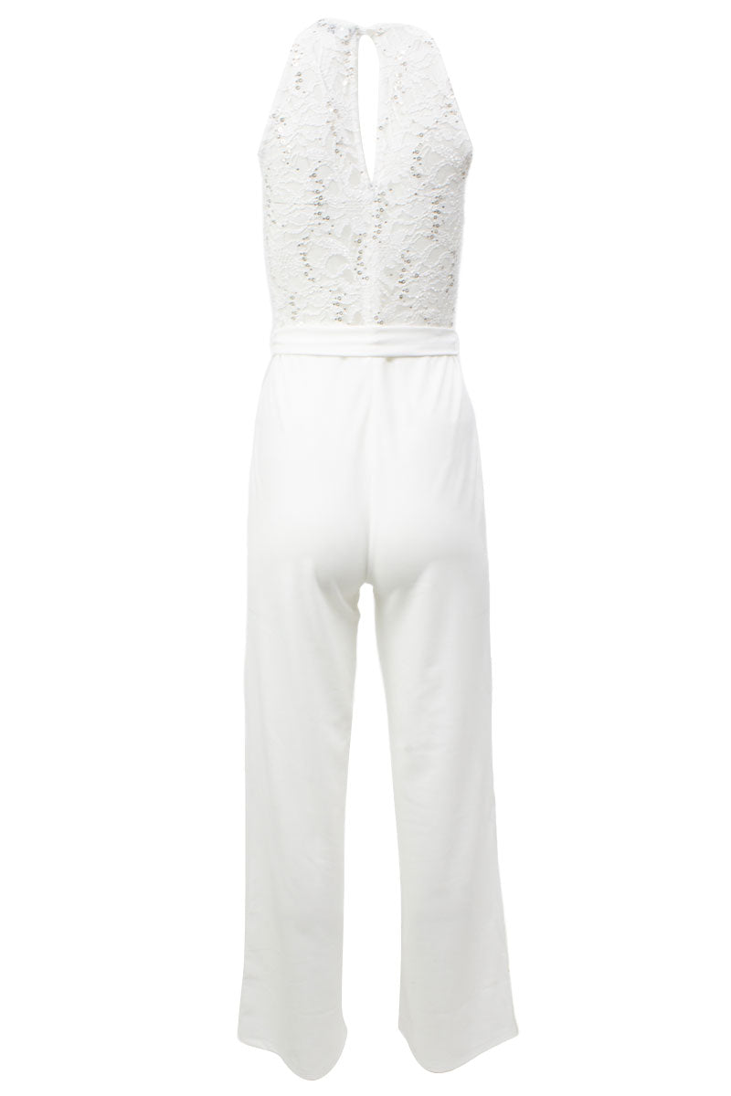 Solid Lace Sequin Jumpsuit - White - Womens Jumpsuits & Rompers - Fairweather