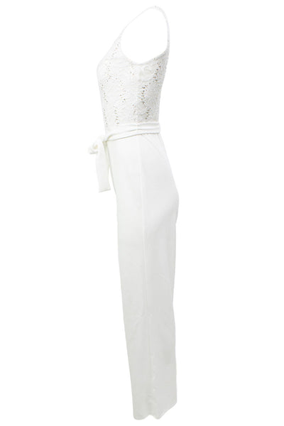 Solid Lace Sequin Jumpsuit - White - Womens Jumpsuits & Rompers - Fairweather