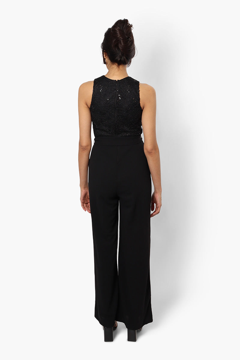 Limite Belted Lace Sequin Jumpsuit - Black - Womens Jumpsuits & Rompers - Fairweather