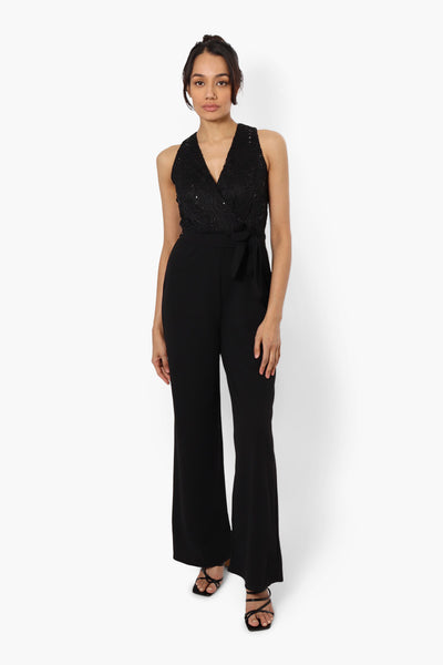 Limite Belted Lace Sequin Jumpsuit - Black - Womens Jumpsuits & Rompers - Fairweather