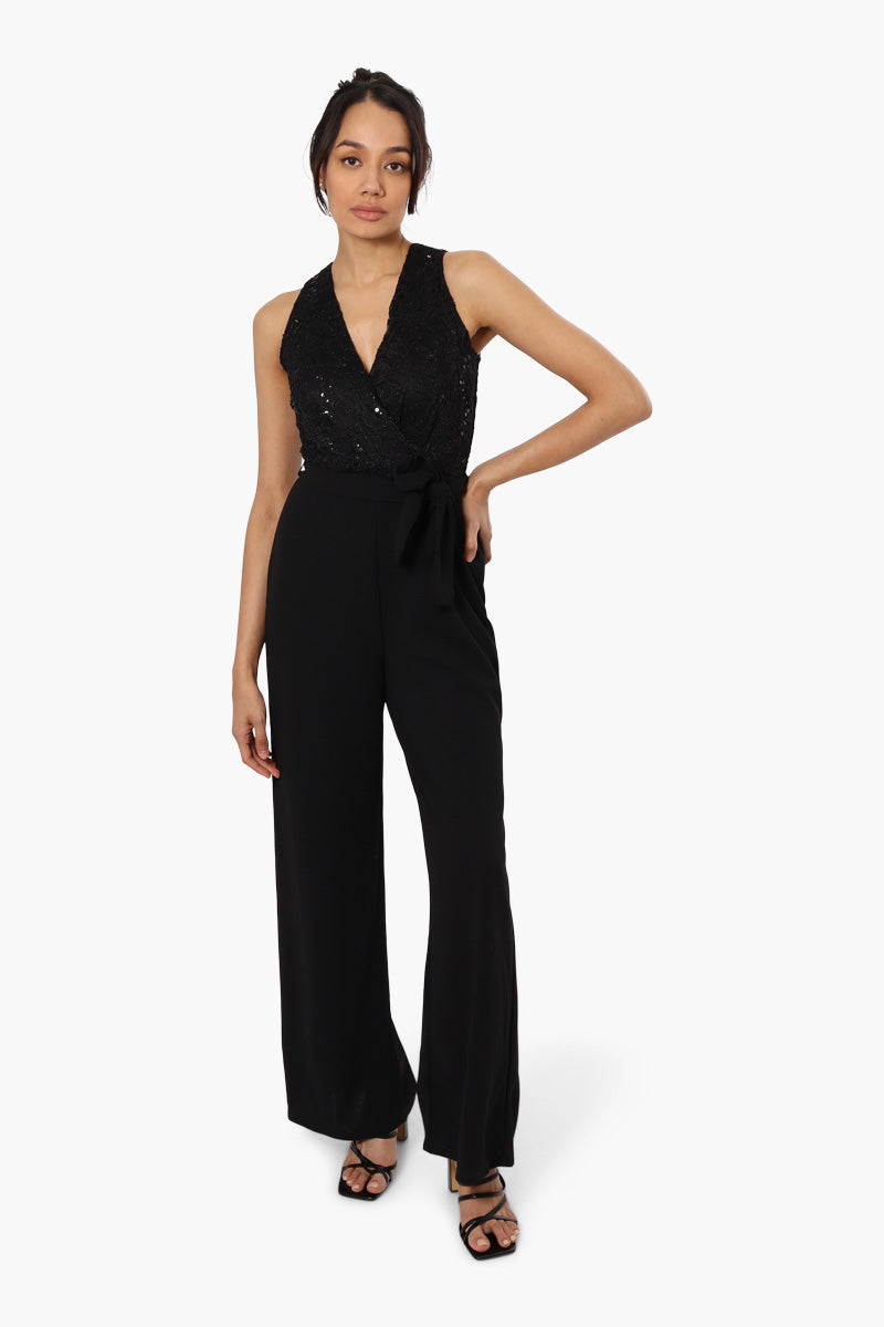 Limite Belted Lace Sequin Jumpsuit - Black - Womens Jumpsuits & Rompers - Fairweather