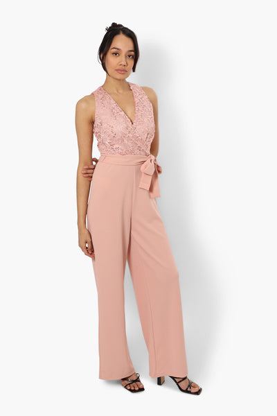 Limite Belted Lace Sequin Jumpsuit - Pink - Womens Jumpsuits & Rompers - Fairweather