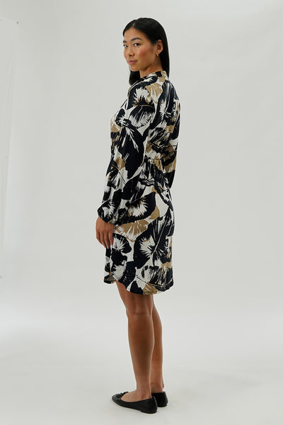 International INC Company Leaf Print Long Sleeve Day Dress - Black - Womens Day Dresses - Fairweather