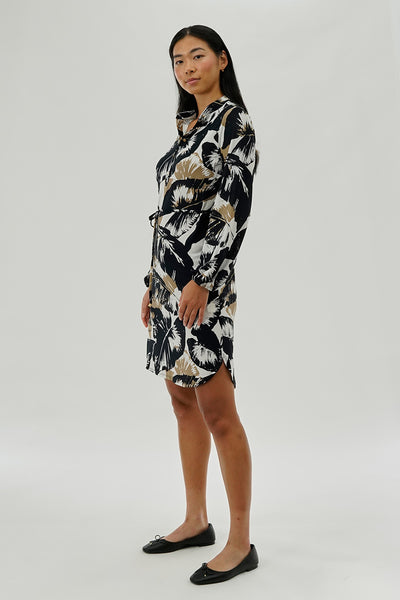 International INC Company Leaf Print Long Sleeve Day Dress - Black - Womens Day Dresses - Fairweather