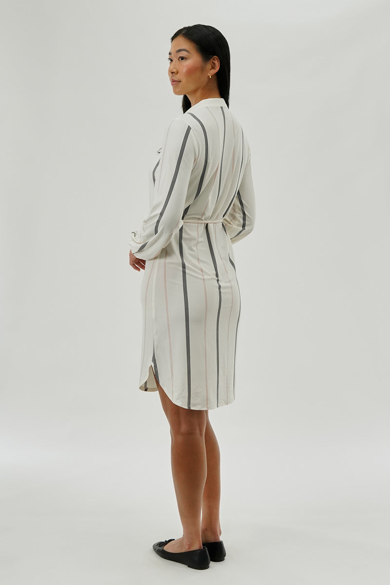 Striped Long Sleeve Day Dress - White