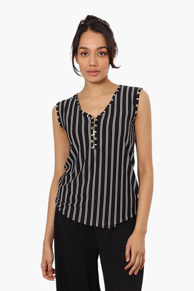 International INC Company Striped Front Zip Tank Top - Black - Womens Tees & Tank Tops - Fairweather