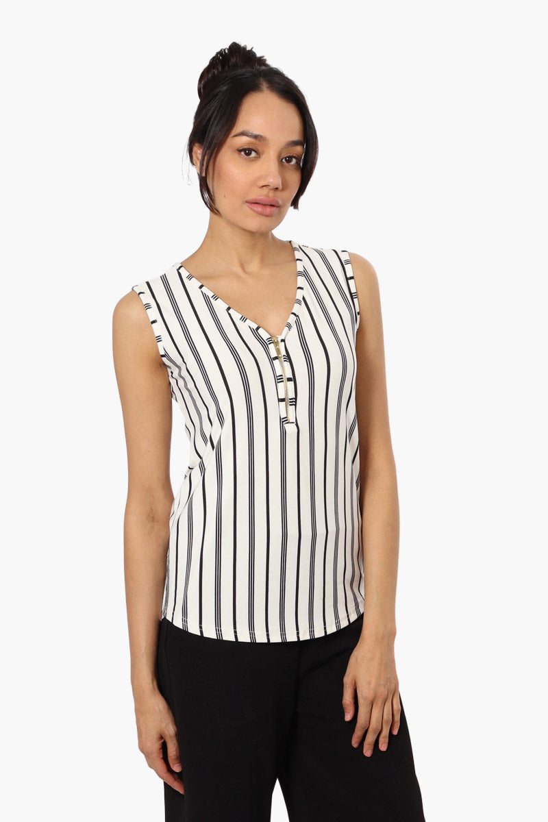 International INC Company Striped Front Zip Tank Top - White - Womens Tees & Tank Tops - Fairweather