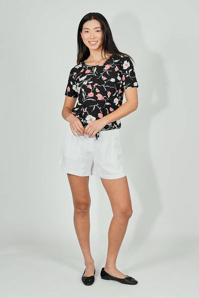 International INC Company Floral Drawstring Detail Tee - Black - Womens Tees & Tank Tops - Fairweather