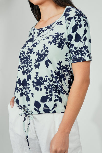 International INC Company Floral Drawstring Detail Tee - Blue - Womens Tees & Tank Tops - Fairweather