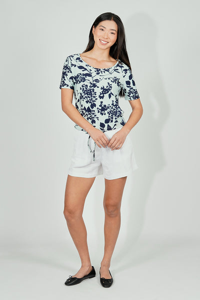 International INC Company Floral Drawstring Detail Tee - Blue - Womens Tees & Tank Tops - Fairweather