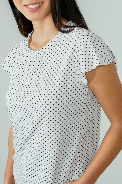 International INC Company Polka Dot Short Sleeve Cinched Collar Blouse - White - Womens Shirts & Blouses - Fairweather