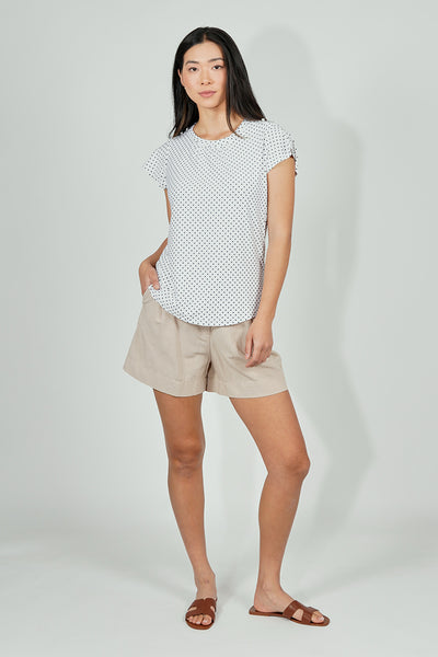 International INC Company Polka Dot Short Sleeve Cinched Collar Blouse - White - Womens Shirts & Blouses - Fairweather