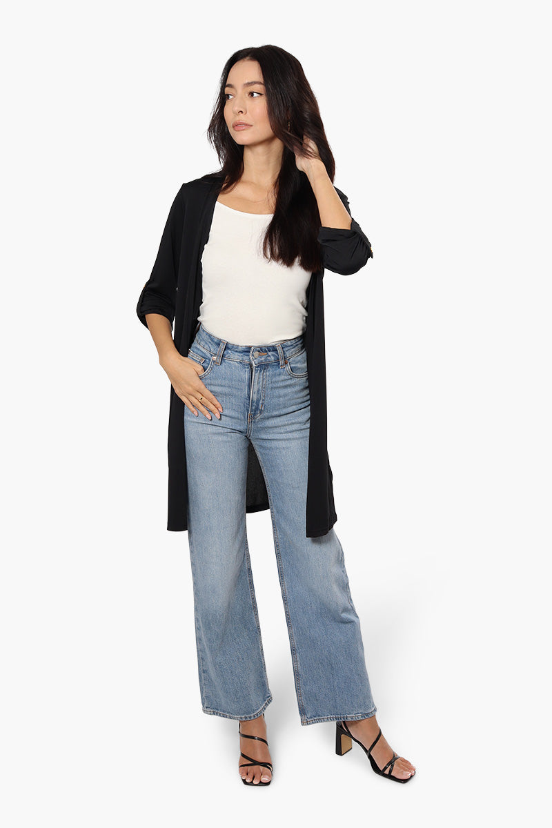 International INC Company Open Front Roll Up Sleeve Cardigan - Black - Womens Cardigans - Fairweather