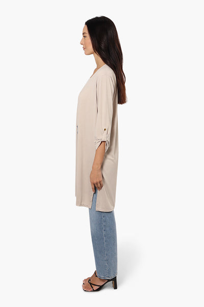 International INC Company Open Front Roll Up Sleeve Cardigan - Beige - Womens Cardigans - Fairweather