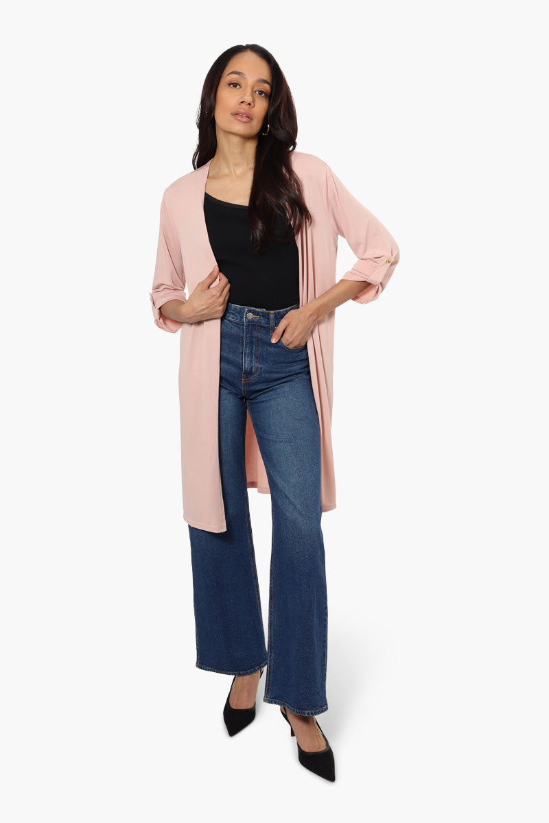 International INC Company Open Front Roll Up Sleeve Cardigan - Pink - Womens Cardigans - Fairweather