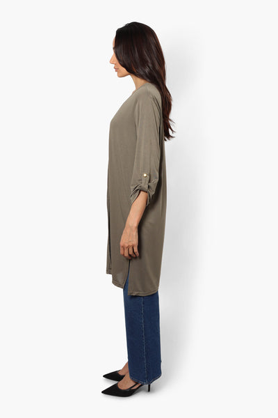 International INC Company Open Front Roll Up Sleeve Cardigan - Olive - Womens Cardigans - Fairweather