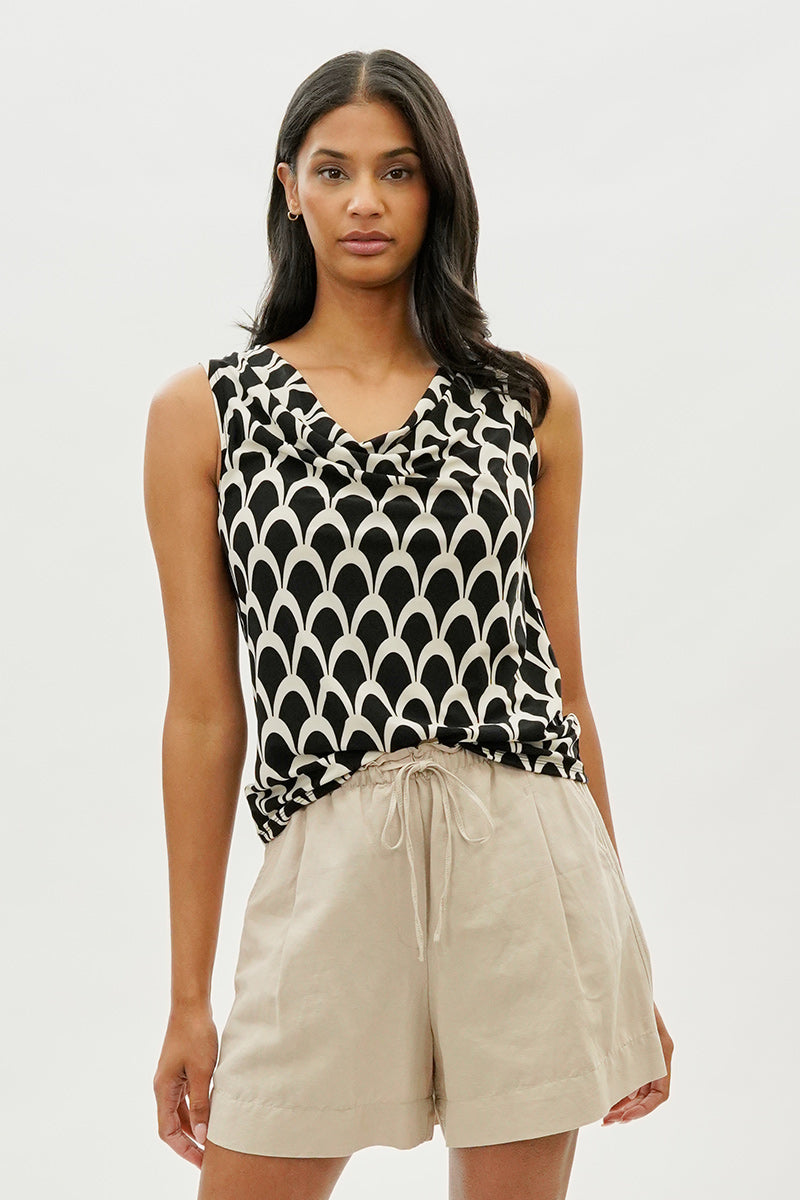 Beechers Brook Patterned Cowl Neck Tank Top - Black - Womens Tees & Tank Tops - Fairweather