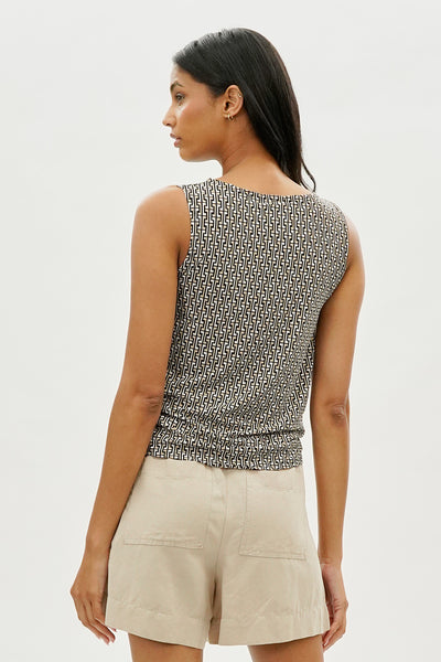 Beechers Brook Patterned Cowl Neck Tank Top - Black - Womens Tees & Tank Tops - Fairweather