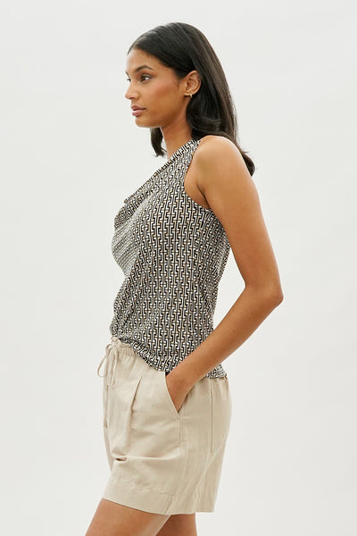Beechers Brook Patterned Cowl Neck Tank Top - Black - Womens Tees & Tank Tops - Fairweather