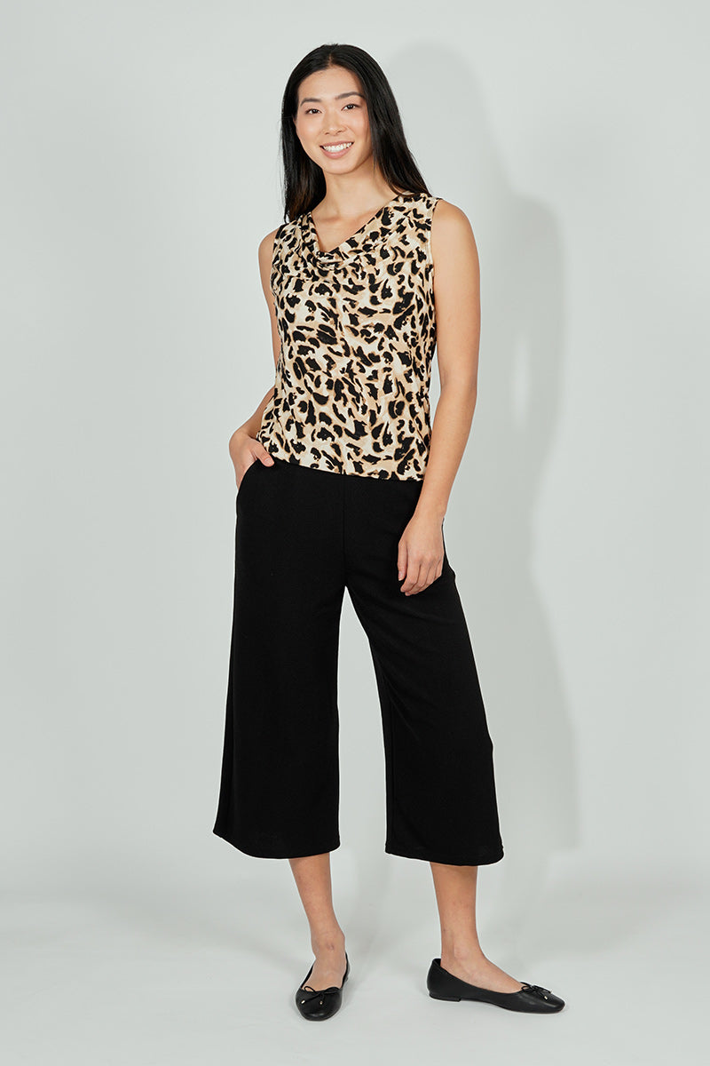 Beechers Brook Leopard Print Cowl Neck Tank Top - Beige - Womens Tees & Tank Tops - Fairweather