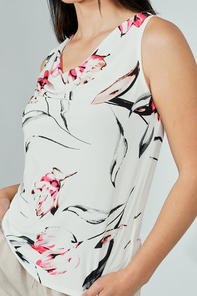 Beechers Brook Floral Cowl Neck Tank Top - White - Womens Tees & Tank Tops - Fairweather