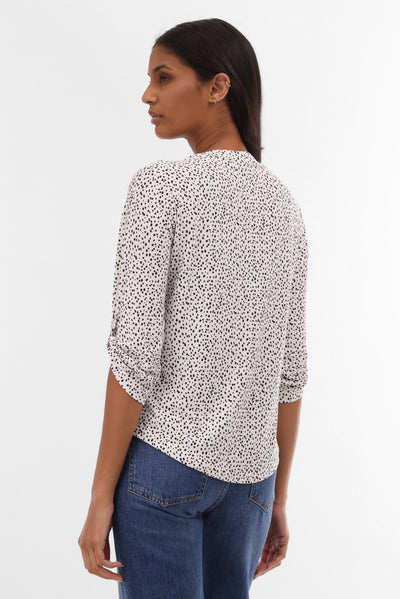 International INC Company Patterned Roll Up Sleeve Blouse - White - Womens Shirts & Blouses - Fairweather