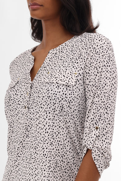 International INC Company Patterned Roll Up Sleeve Blouse - White - Womens Shirts & Blouses - Fairweather