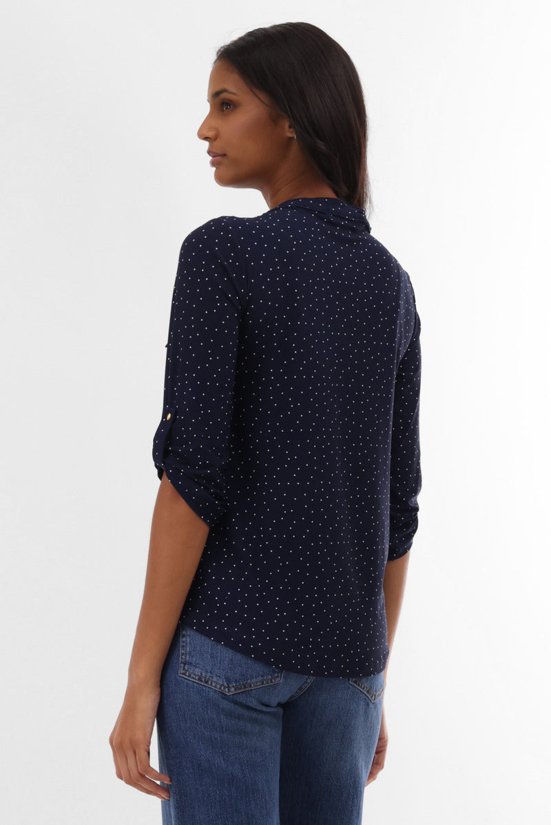 International INC Company Polka Dot Half Zip Blouse - Navy - Womens Shirts & Blouses - Fairweather