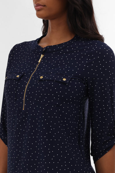International INC Company Polka Dot Half Zip Blouse - Navy - Womens Shirts & Blouses - Fairweather
