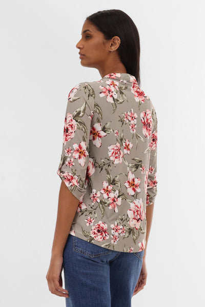 International INC Company Floral Half Zip Blouse - Olive - Womens Shirts & Blouses - Fairweather