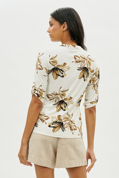 Beechers Brook Floral Roll Up Sleeve Half Zip Blouse - Cream - Womens Shirts & Blouses - Fairweather