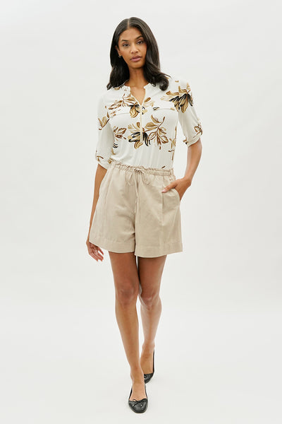 Beechers Brook Floral Roll Up Sleeve Half Zip Blouse - Cream - Womens Shirts & Blouses - Fairweather