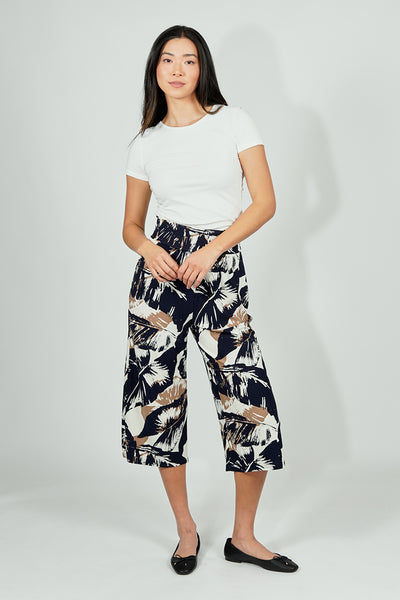 Beechers Brook Leaf Print Fold Over Cropped Pants - Navy - Womens Pants - Fairweather