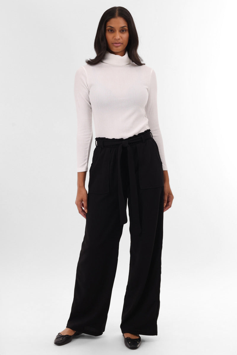 International INC Company Belted Wide Leg Pants - Black - Womens Pants - Fairweather