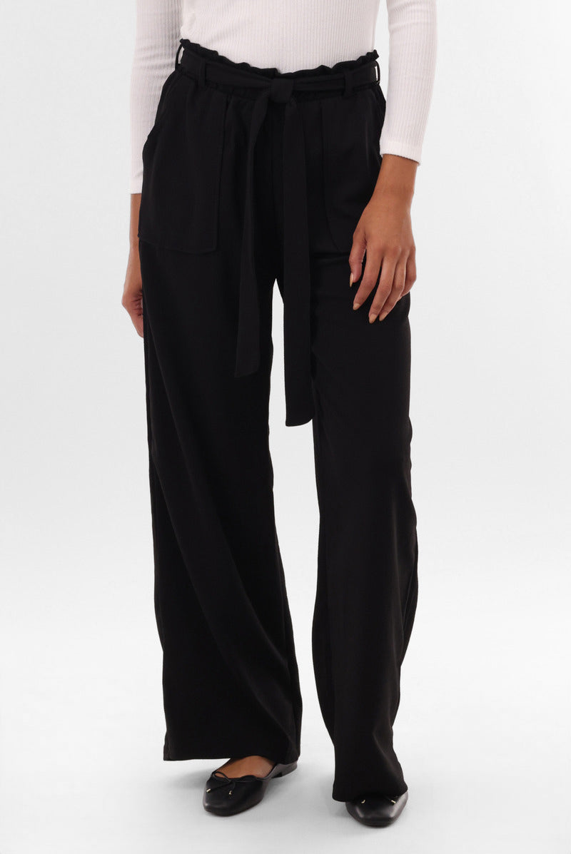 International INC Company Belted Wide Leg Pants - Black - Womens Pants - Fairweather