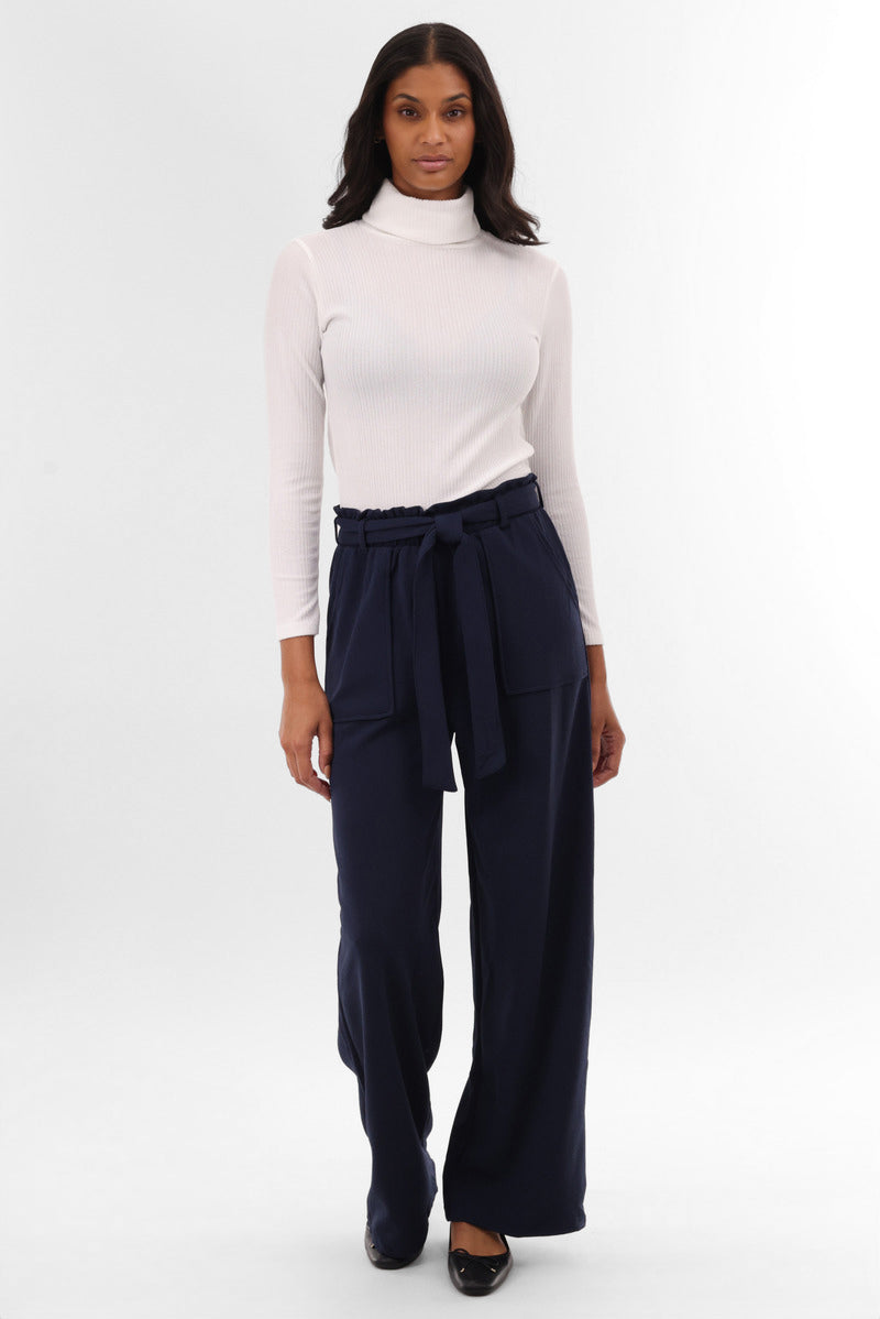 International INC Company Belted Wide Leg Pants - Navy - Womens Pants - Fairweather