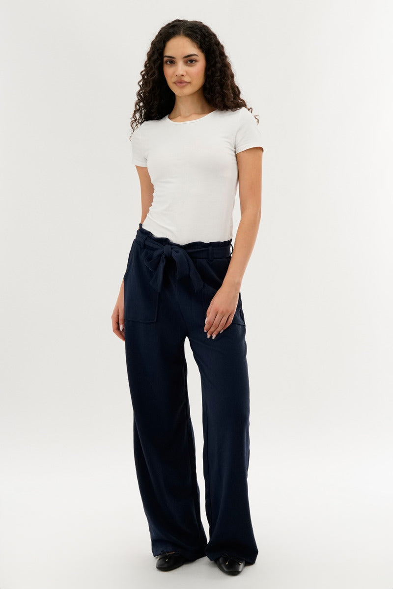 International INC Company Belted Wide Leg Pants - Navy - Womens Pants - Fairweather