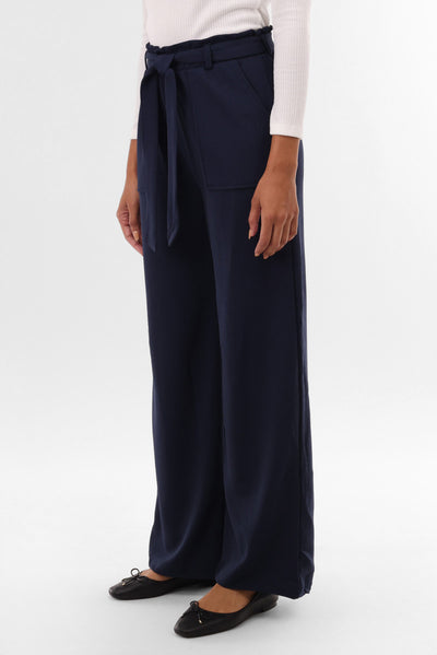 International INC Company Belted Wide Leg Pants - Navy - Womens Pants - Fairweather
