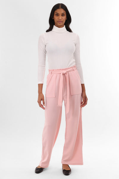 International INC Company Belted Wide Leg Pants - Pink - Womens Pants - Fairweather