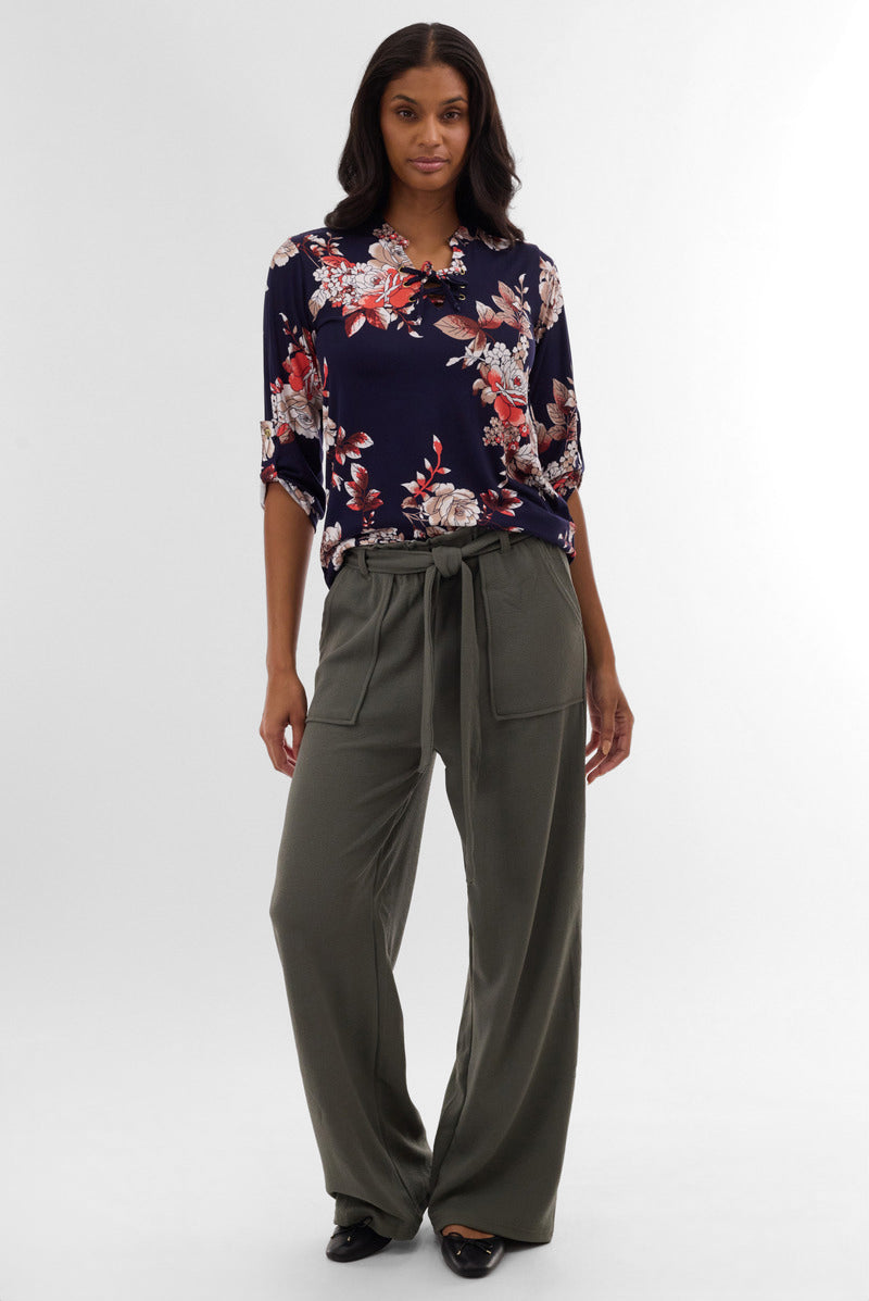 International INC Company Belted Wide Leg Pants - Olive - Womens Pants - Fairweather