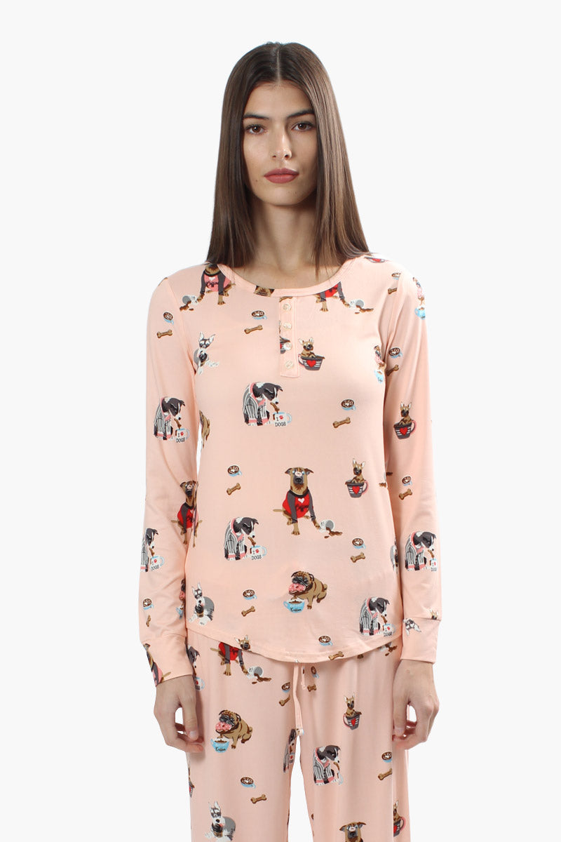 Canada Weather Gear Dog Print Pajama Top - Peach - Womens Pajamas - Fairweather