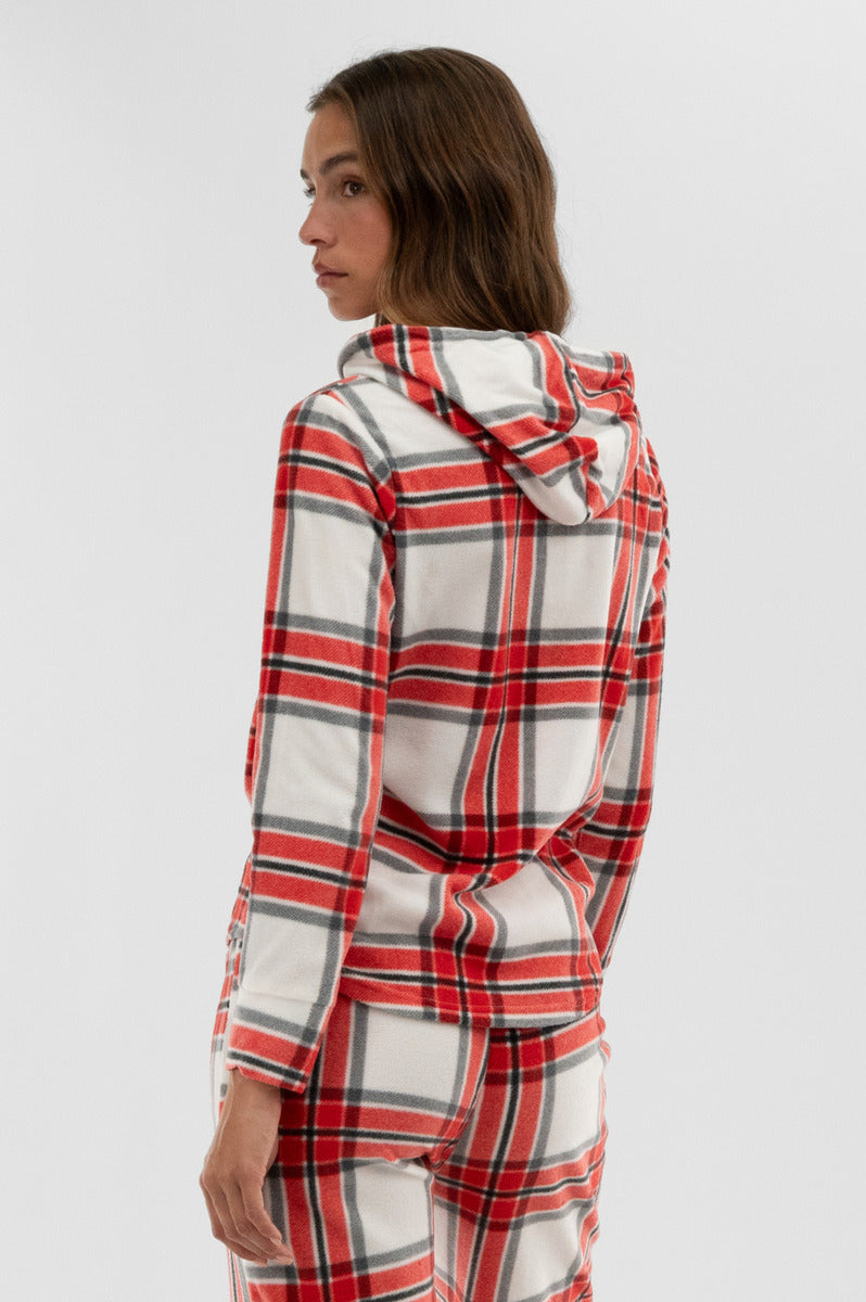 Canada Weather Gear Plaid Hooded Pajama Top - White - Womens Pajamas - Fairweather