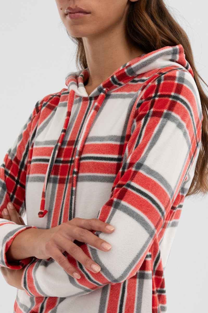 Canada Weather Gear Plaid Hooded Pajama Top - White - Womens Pajamas - Fairweather