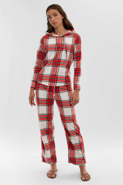 Canada Weather Gear Plaid Hooded Pajama Top - White - Womens Pajamas - Fairweather