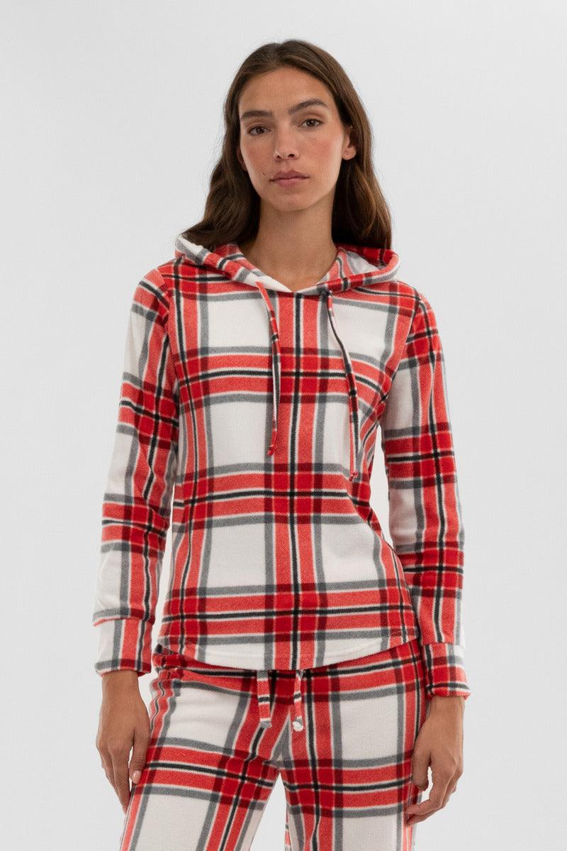 Canada Weather Gear Plaid Hooded Pajama Top - White - Womens Pajamas - Fairweather