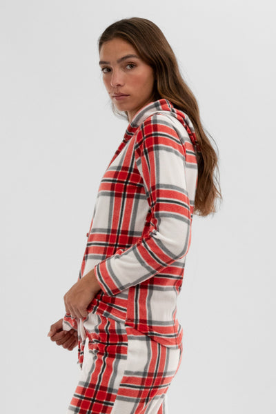 Canada Weather Gear Plaid Hooded Pajama Top - White - Womens Pajamas - Fairweather