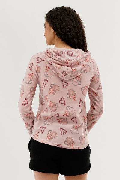 Canada Weather Gear Festive Print Hooded Pajama Top - Pink - Womens Pajamas - Fairweather