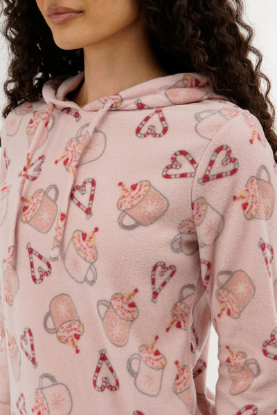 Canada Weather Gear Festive Print Hooded Pajama Top - Pink - Womens Pajamas - Fairweather