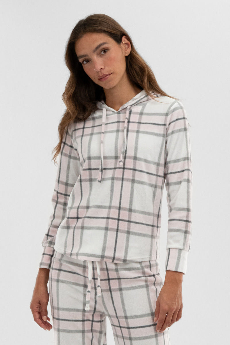 Canada Weather Gear Plaid Hooded Pajama Top - Blush - Womens Pajamas - Fairweather